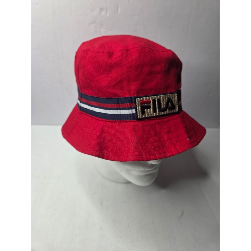 Fila Red Cotton Bucket Hat with Striped Logo Band and Monogram Lining FF-HT08678